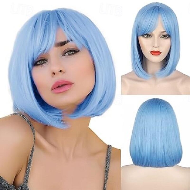 White Bob Wigs for Women Short Bob Wig with Bangs 14 inch Straight Wigs Soft Synthetic Full Wigs for Daily Party Halloween Wigs