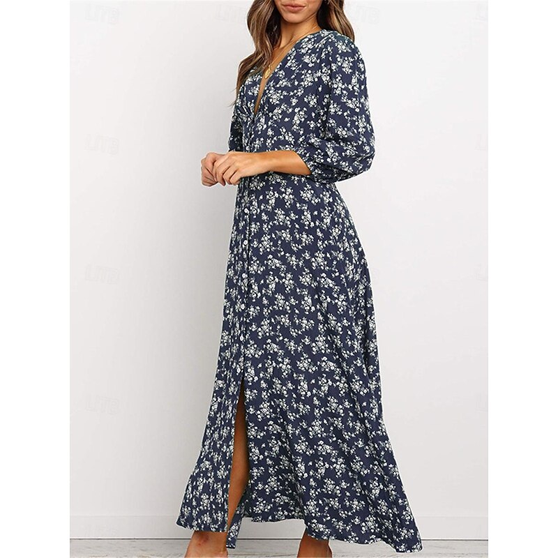 Women's Chiffon Dress Swing Dress Formal Dress Floral Print V Neck Long Dress Maxi Dress Elegant Formal Party Wedding Guest Long Sleeve Fall3