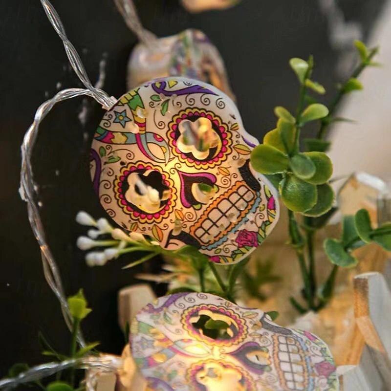 1pc 1.5 Meter 10 LEDs beads Skull String Light Skull Painted Lantern Halloween Holiday Decoration