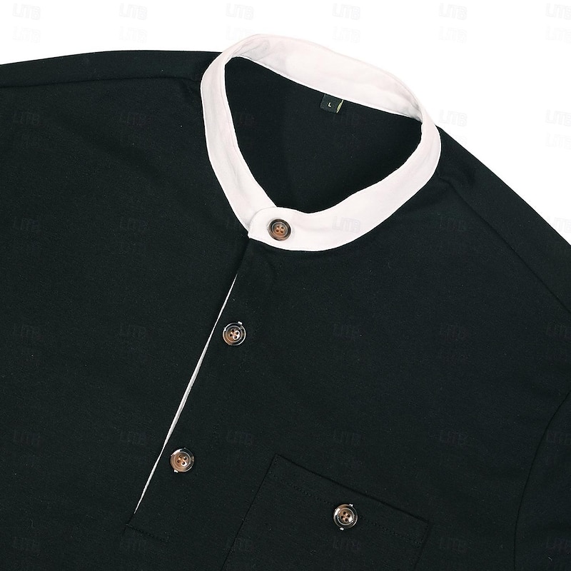Men's Henley Shirt Tee Top Color Block Henley Outdoor Casual Short Sleeve Button Pocket Clothing Apparel Fashion Designer Comfortable3