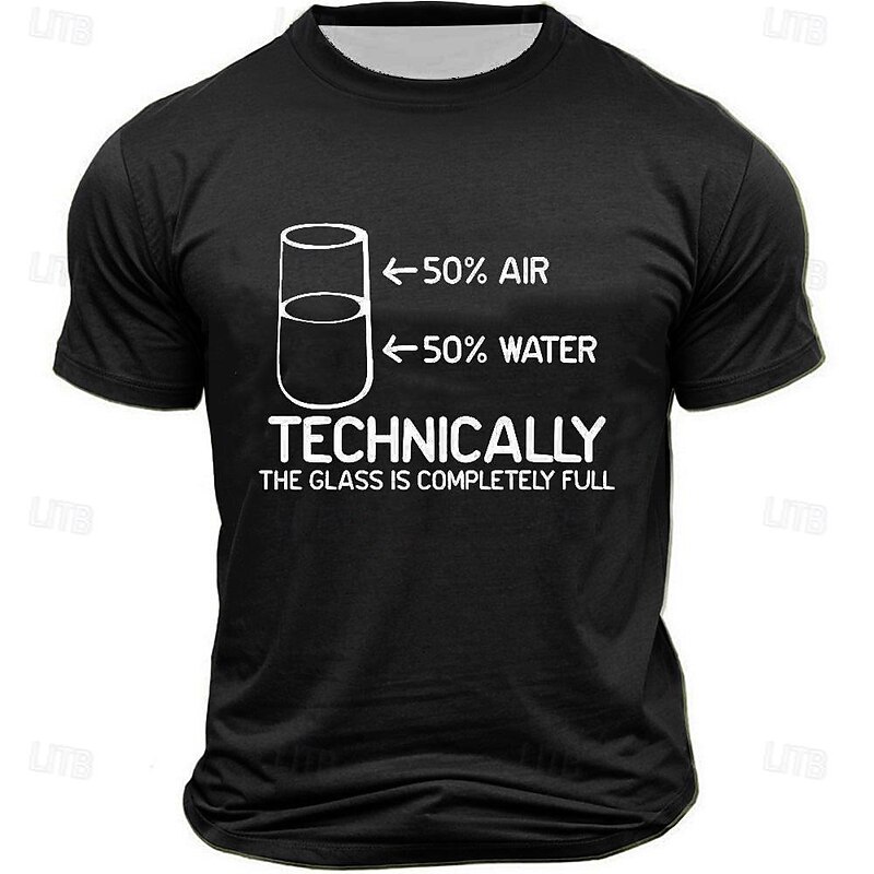 Men's Funny Science Graphic T-Shirt - "Technically The Glass Is Completely Full" Pun Tee4