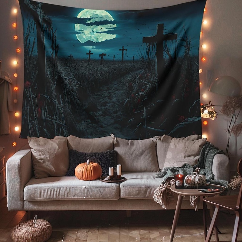 Scarecrows Pumpkin Hanging Tapestry Wall Art Large Tapestry Mural Decor Photograph Backdrop Blanket Curtain Home Bedroom Living Room3