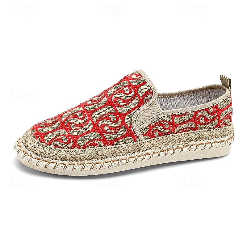 Men's Embroidered Espadrilles - Comfortable Canvas Fisherman Shoes with Red Pattern for Casual and Beach Wear2
