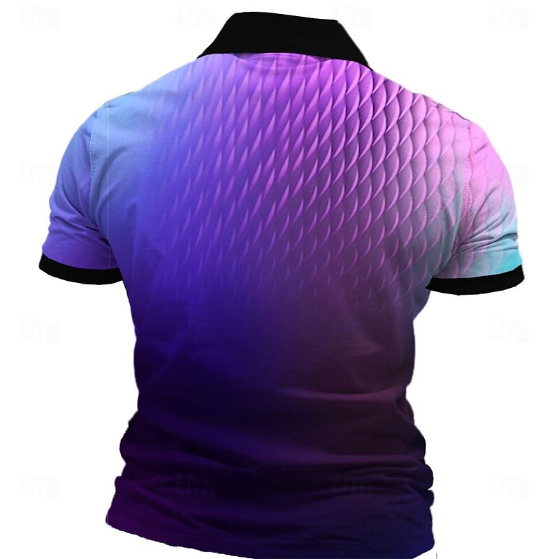 Men's Neon Hawaiian Polo Shirts Golf Shirt Short Sleeve Polo Shirts Collared Shirts Beach Wear Vacation Wear Party Outfits Buttons 3D Print Spring & Summer Purple2