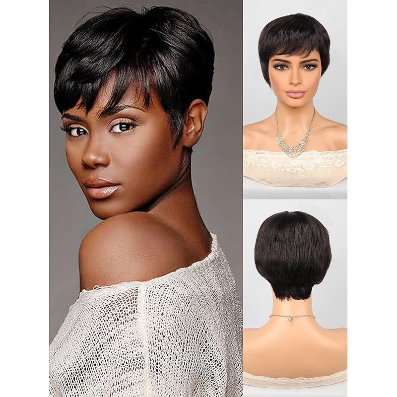 Synthetic Wig Natural Straight Short Bob Neat Bang Wig 8 inch Black Synthetic Hair Women Natural Black