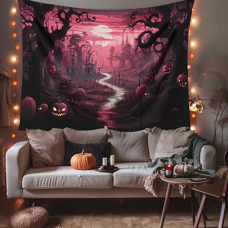 Pink Halloween Decorations Forest Hanging Tapestry Wall Art Large Tapestry Mural Decor Photograph Backdrop Blanket Curtain Home Bedroom Living Room Decoration2