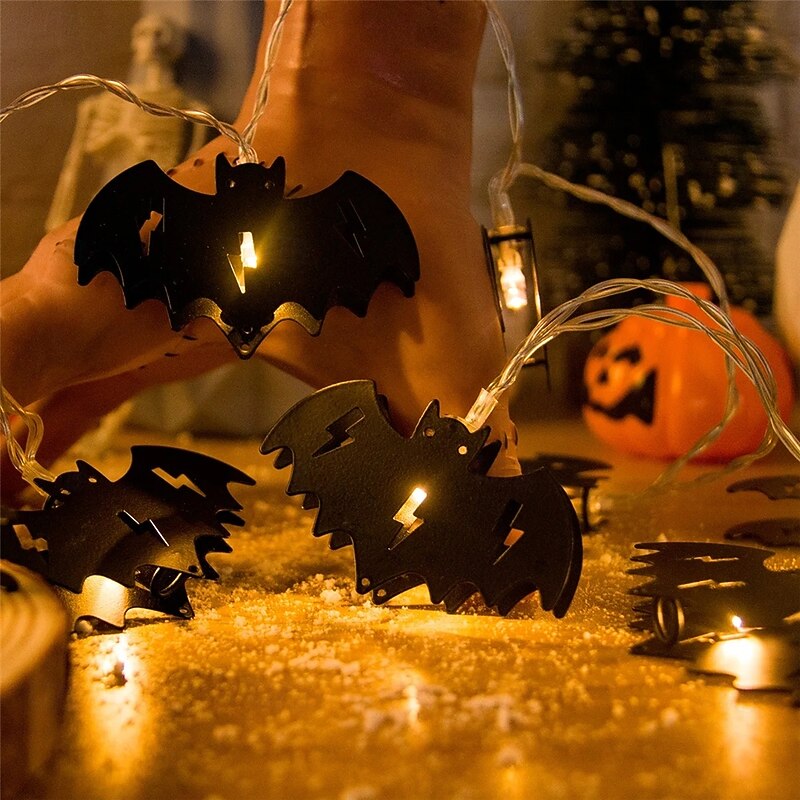 1.5M-10Leds Halloween Bat Crow Ghost Light String LED Iron Shaped Light Night Light Lighted Ghosts Festival Party Decoration Light Garden Courtyard Atmosphere Light Batteries Powered 1PC3