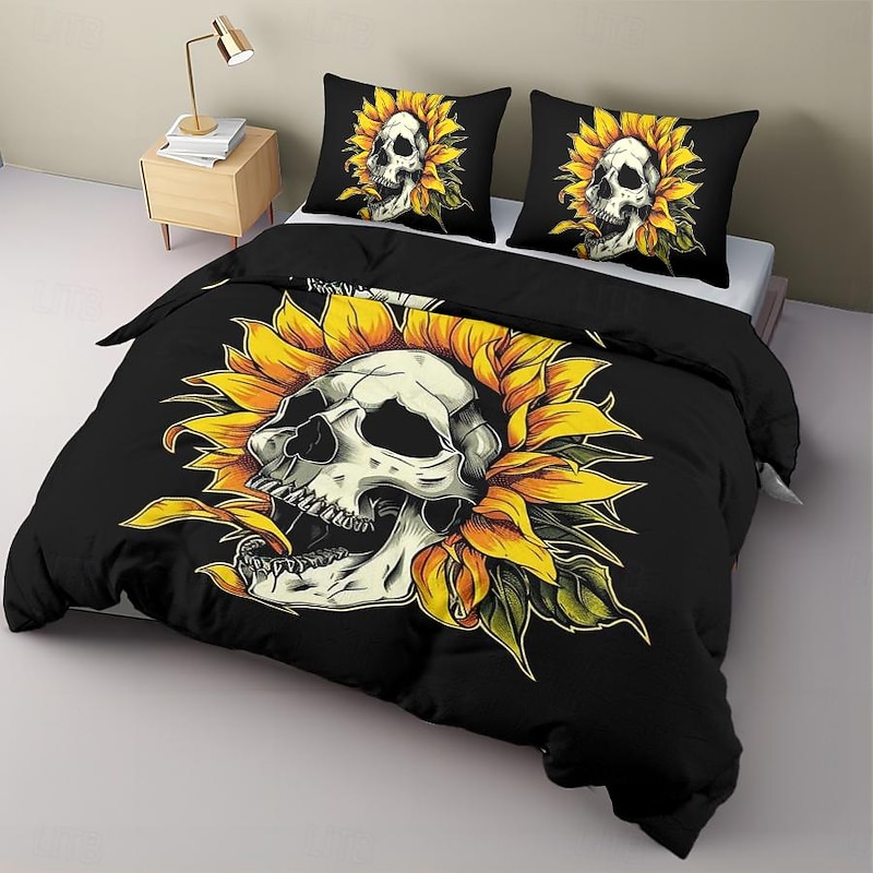 Halloween Floral Skull Duvet Cover Set - Includes Duvet Cover and Pillowcases - Spooky and Festive Design - Soft and Comfortable Fabric - Perfect for Halloween Home Decor4