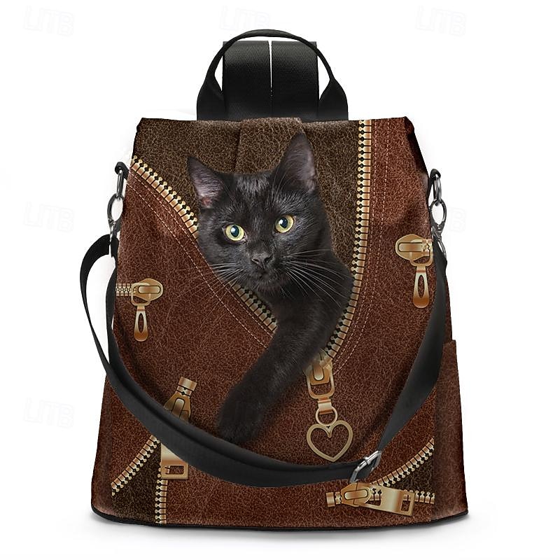Large Capacity Black Cat Animal Print Multi-Carry Backpack - Durable and Spacious School Bag with Adjustable Straps, Available in Two Colors4