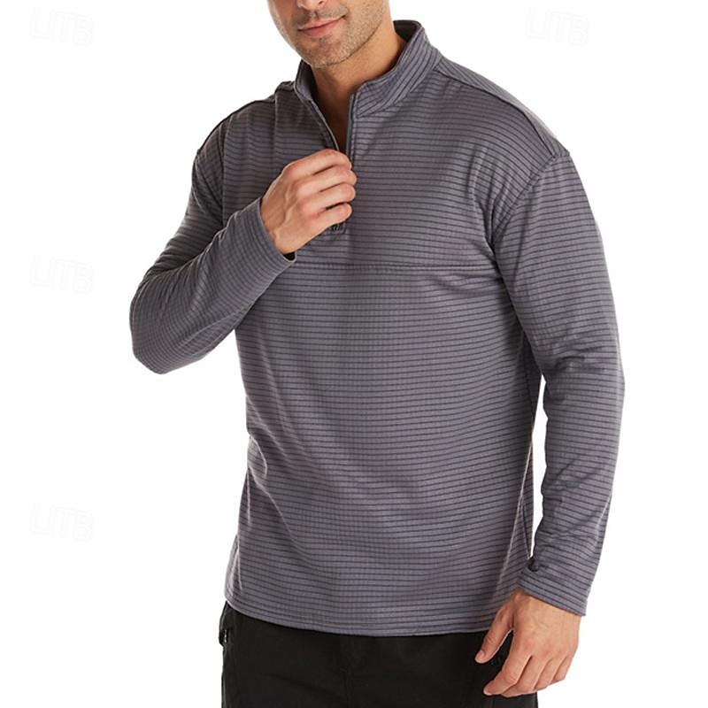 Men's Base Layer Quarter Zip Long Sleeve Jersey Casual Athleisure Fall Solid Colored Polar Fleece Thermal Warm Gym Workout Walking Jogging Sportswear Activewear Black Navy Blue Khaki4