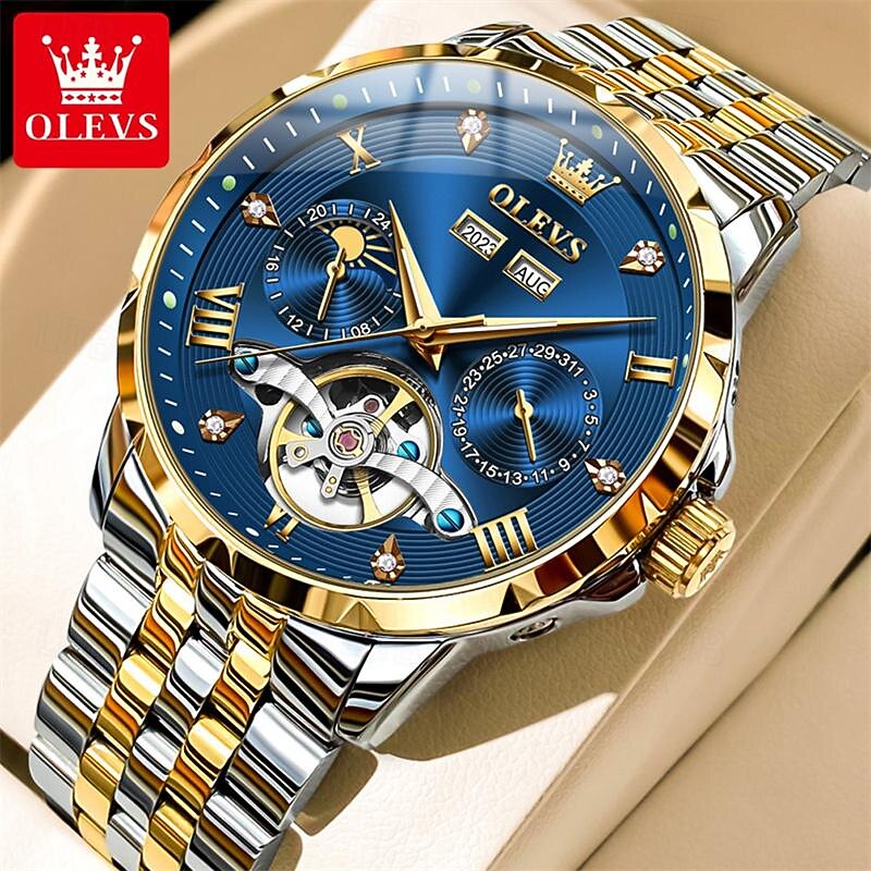 New Brand Olevs European Men'S Fashion Trend Business Watch Luminous Calendar 24-Hour Indication Week Multi-Functional Mechanical Watch Steel Band Waterproof Sports Casual Men'S Watch