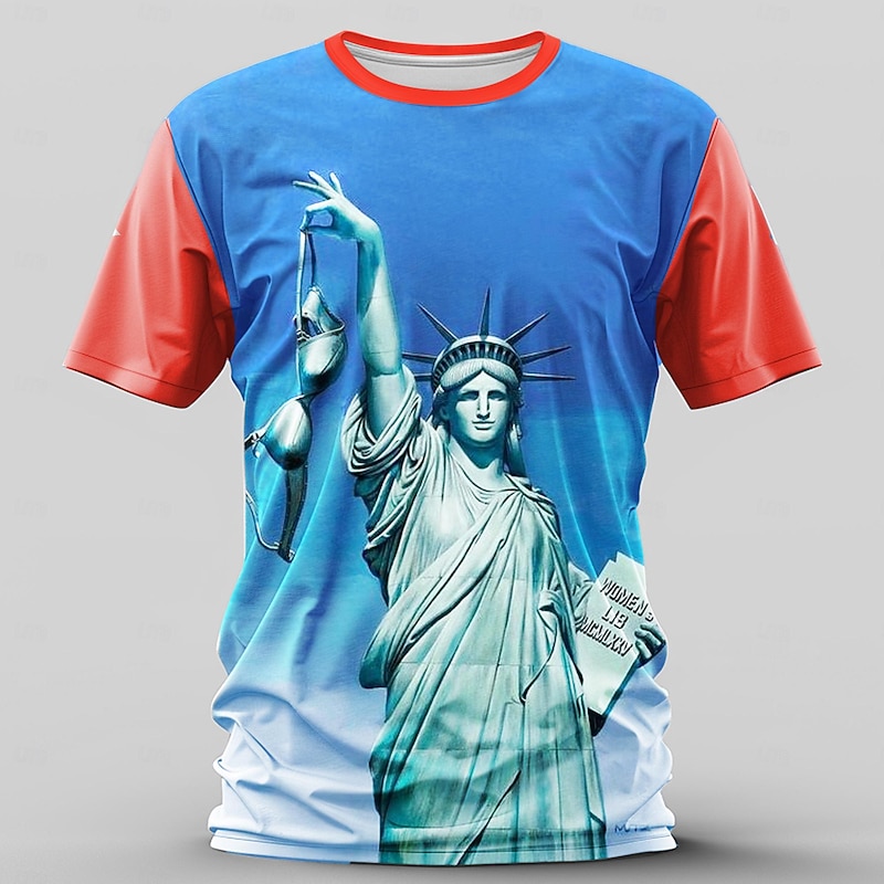 Mens T-Shirt: Graphic Short Sleeve Statue of Liberty Women's Lib Bra Design, Feminist Lifestyle Tee