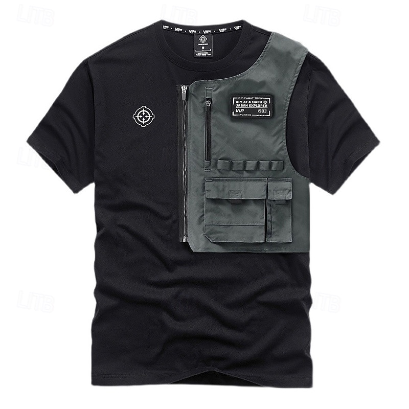 Men's T Shirt Tee Short Sleeve Shirt Tee Top Short Sleeve Crew Neck Spring & Summer Color Block Fashion Designer Basic Patchwork Zipper Vacation Street Going out Black Top Tee for Men