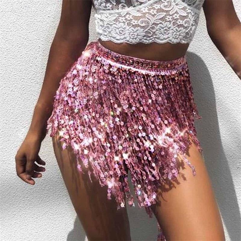 Boho Sequin Tassel Hip Scarf Multilayer Belly Dance Belt Dance Performance Skirt for Women and Girls2