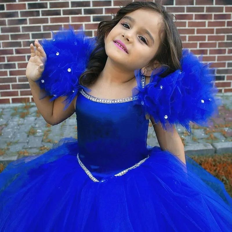 Kids Girls' Party Dress Solid Color Short Sleeve Performance Mesh Princess Sweet Mesh Mid-Calf Sheath Dress Tulle Dress Summer Spring Fall 2-12 Years Royal Blue4