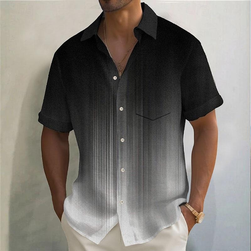 Men's Gradient Geometric Pattern Button Up Shirt Printed Shirts Short Sleeve Hawaiian Resort Outdoor Business / Ceremony / Wedding Summer Turndown Print Button-Down Black