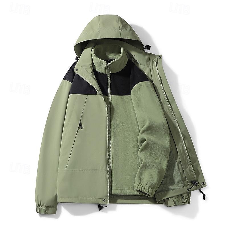 Men's Hiking Jacket Rain Jacket Hardshell Jacket Winter Outdoor Color Block Thermal Warm Windproof Water Resistant 3-in-1 Jacket Windbreaker Jacket Traveling Black White Green