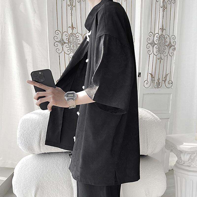 Men's Shirt Chinese Collar Shirt Mandarin Collar Shirt Summer Shirt Casual Shirt Beach Shirt Black White Short Sleeve Plain Mandarin Collar Vacation Holiday Embroidered Clothing Apparel Polyester4