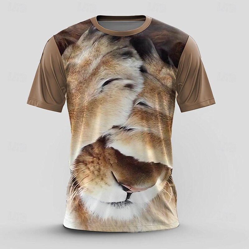 Men's Lion Funny T Shirt Short Sleeve T shirt 3D Print Crew Neck Shirt Retro Vintage Casual Street Style Sports Outdoor Holiday Going out Brown Khaki Spring & Summer Clothing Apparel S M L XL 2XL 3XL4