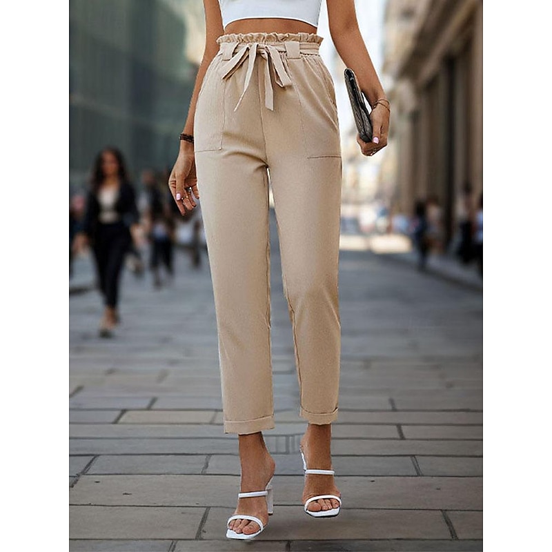 Women's Pants Trousers Fashion Ankle-Length Plain Side Pockets Breathability Comfortable Micro-elastic Casual Daily Navy Blue Green Khaki Gray Spring & Summer Regular Fit