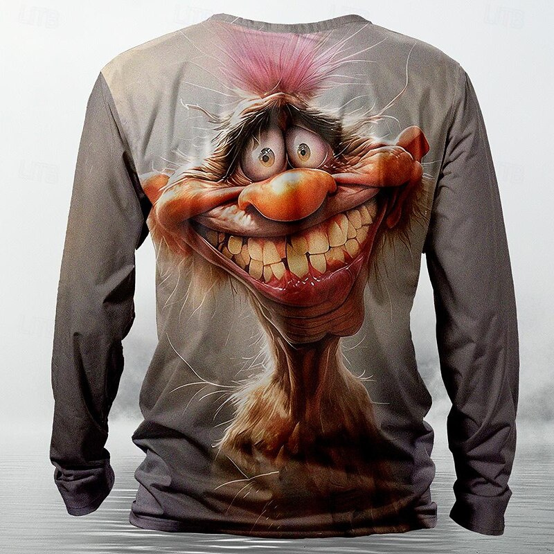 Men's Animal Funny T Shirt Henley Shirt Long Sleeve T shirt 3D Print Crew Neck Shirt Designer Retro Vintage Street Casual Daily Gray Summer Spring Fall Clothing Apparel S M L XL XXL 3XL2