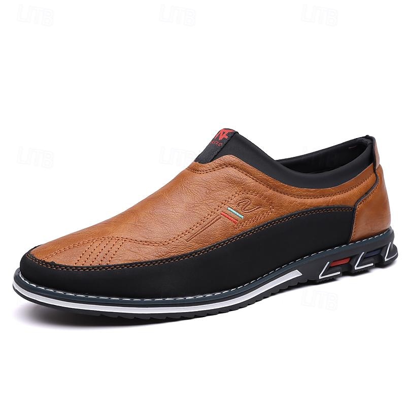 Men's Casual Slip-On Loafers - Brown and Black Breathable Leather Shoes for Everyday Wear2