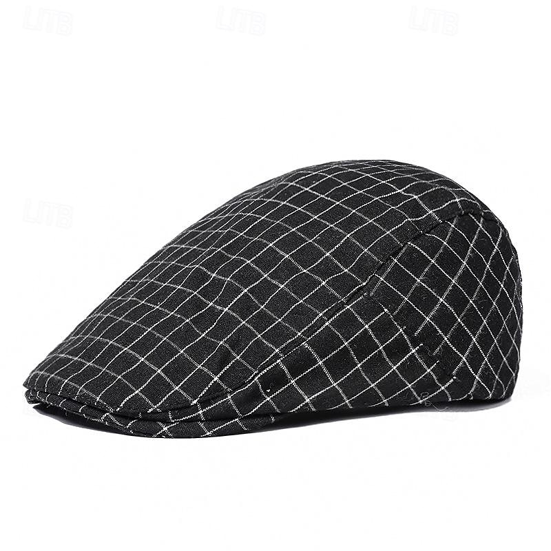 Men's Flat Cap Ascot Hat Newsboy Hat Black White Cotton Fashion Casual Street Daily Plaid Adjustable Sunscreen Breathable4