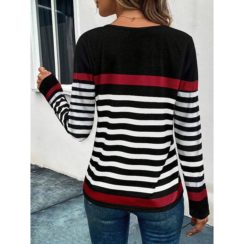 Women's T shirt Long Sleeve Crew Neck Long Sleeve Tunic Casual Print Regular Tops Daily Black Blue Orange Spring Fall Prefall2