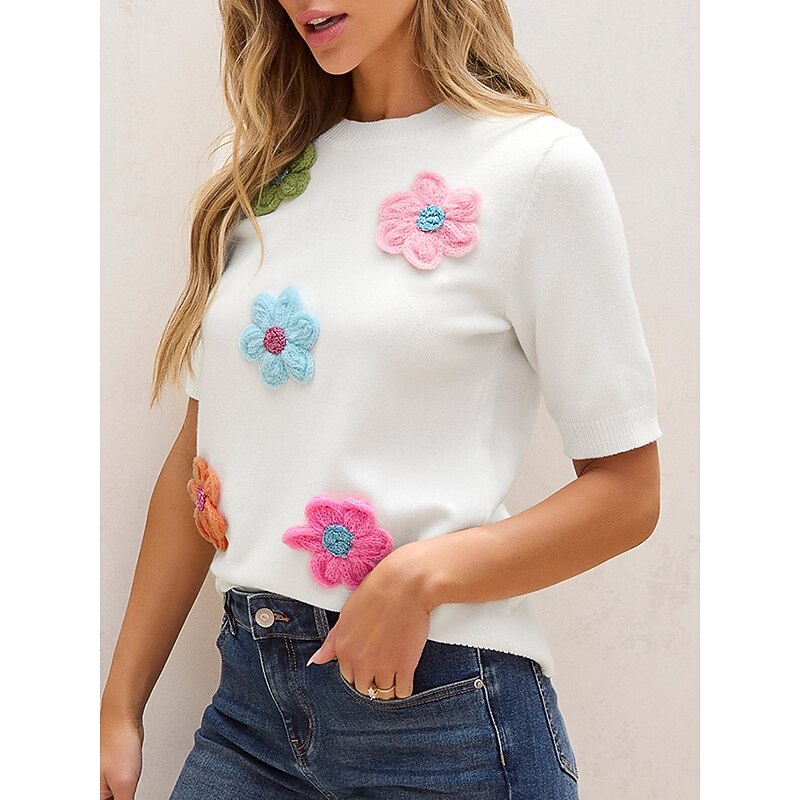 Women's T Shirt Casual Floral Print Short Sleeve Long Tops V Neck Daily White Yellow Summer4