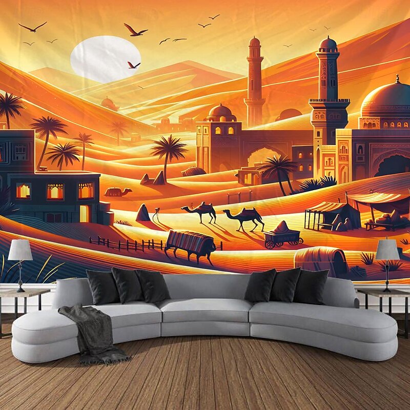 Nature Desert Camels Hanging Tapestry Wall Art Large Tapestry Mural Decor Photograph Backdrop Blanket Curtain Home Bedroom Living Room Decoration