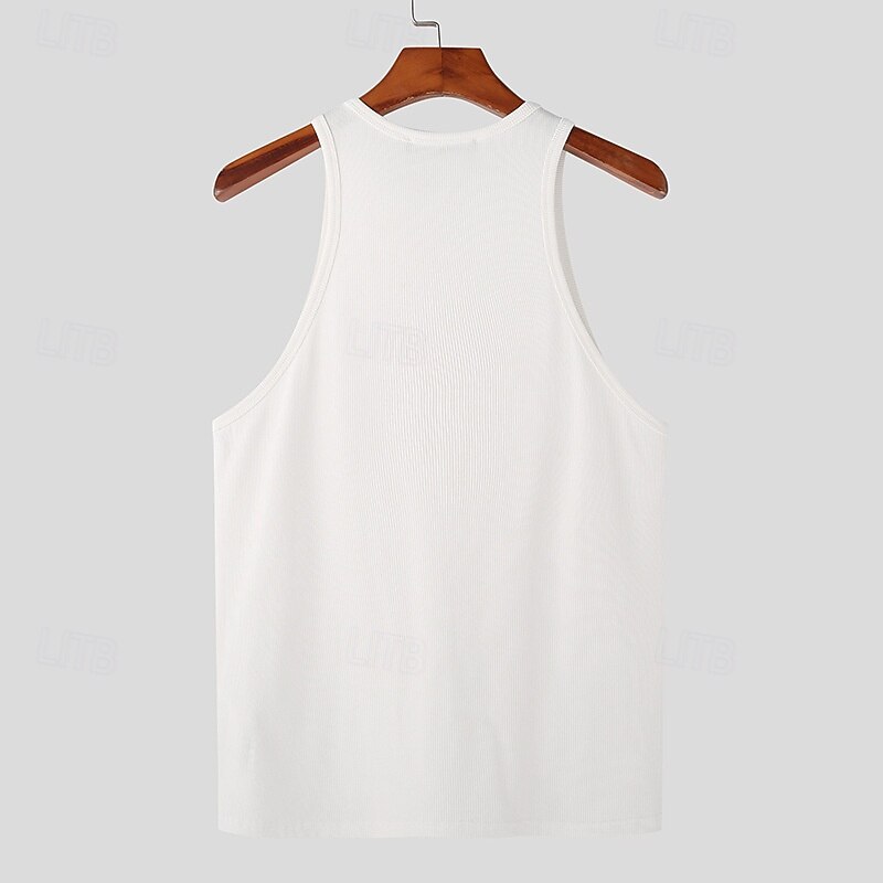 Men's Tank Top Sleeveless Shirt Muscle Shirt Sleeveless Crew Neck Summer Color Block Pit Strip Fashion Designer Muscle Hollow Out Buttons Outdoor Going out Gym Black White Orange Top Tee for Men3