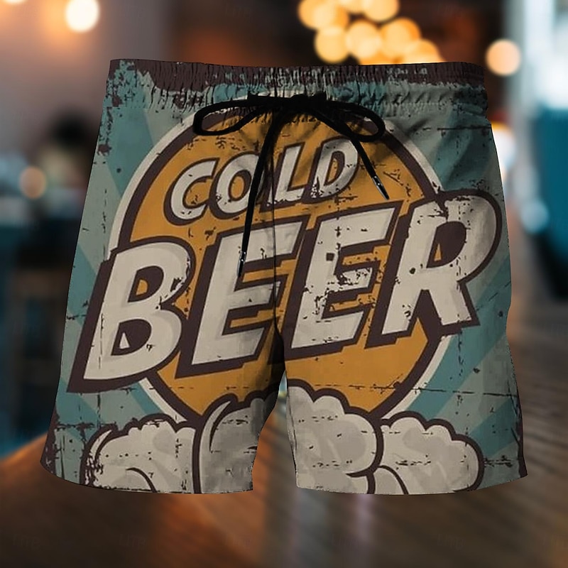 Men's Letter Oktoberfest Beer Swim Trunks Swim Shorts Board Shorts Mid Waist Fashion Hawaiian Designer Casual Daily Holiday Pocket Drawstring Elastic Waist Designer Clothing Apparel