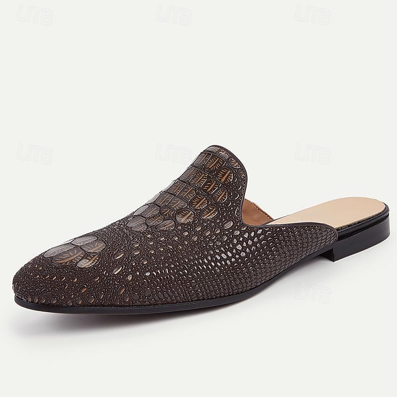 Men's Leather Slip-On Mules - Crocodile Patterned Casual Loafers for Formal and Casual Occasions2