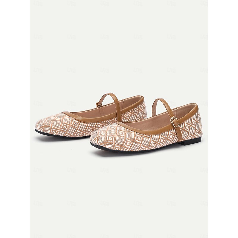 Women's Patterned Fabric Mary Jane Flats - Stylish Low-Heel Shoes with Adjustable Strap for Everyday Comfort4