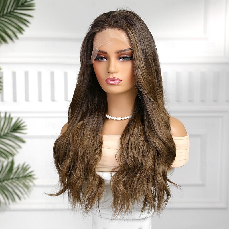 Synthetic Lace Wig Curly Style 26 inch Brown / Blonde Middle Part 13x6 Lace Front Wig All Wig Dark Brown4