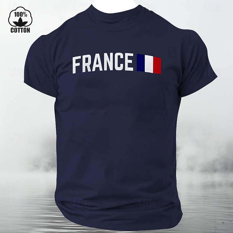 Men's France Flag Graphic T-Shirt, White 100% Cotton Short Sleeve