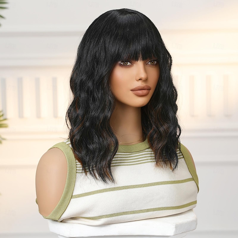 Synthetic Wig Uniforms Career Costumes Princess Curly Wavy Middle Part Layered Haircut Machine Made Wig 14 inch Black / Brown Synthetic Hair Women's Cosplay Party Fashion Multi-color3