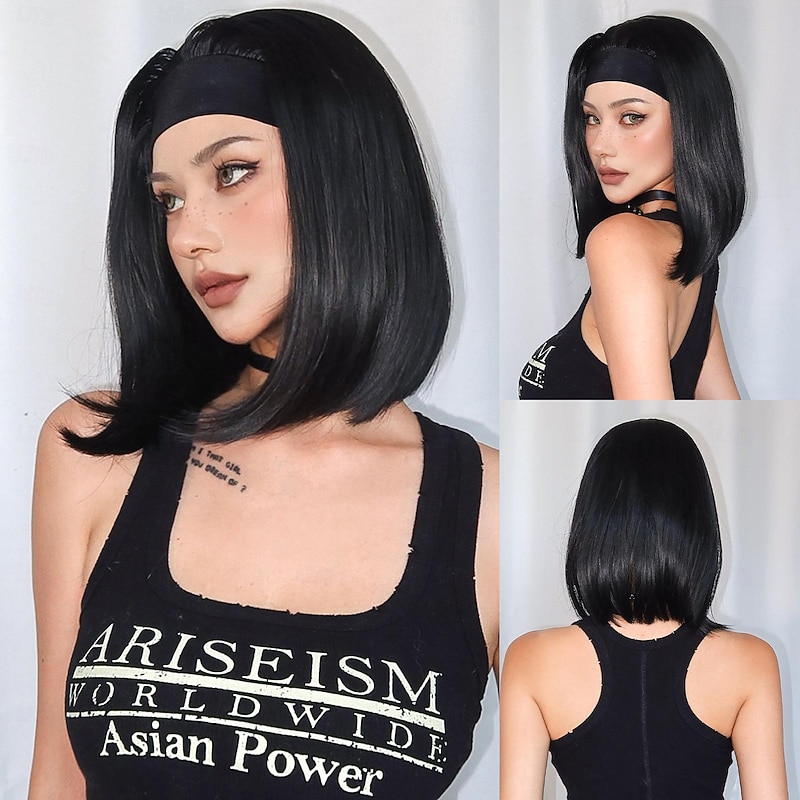 12Inch Synthetic Wigs For Women's Wig Black Short Curly Bobo Hair with  Bangs Fashion Lovely Christmas Party
