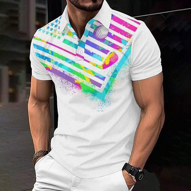 Men's Veterans Patriotic Short Sleeve Polo Shirts Casual Daily Wear Spring & Summer White