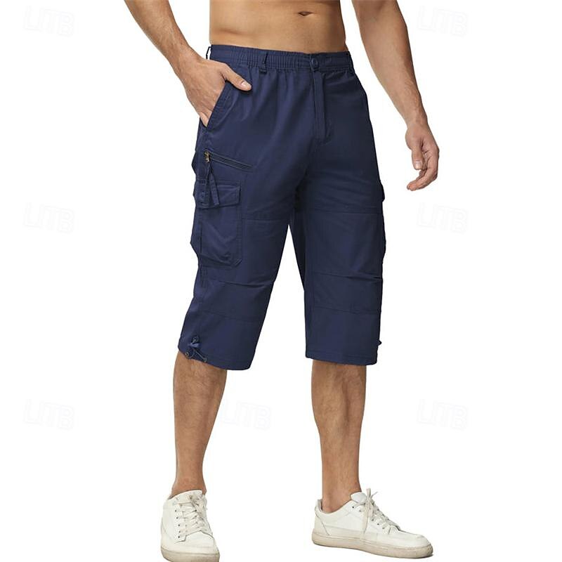 Men's Cargo Shorts Capri Pants Hiking Shorts Buttons Elastic Waist Multi Pocket Plain Wearable Calf-Length Outdoor Daily Camping & Hiking Fashion Classic Black Army Green4