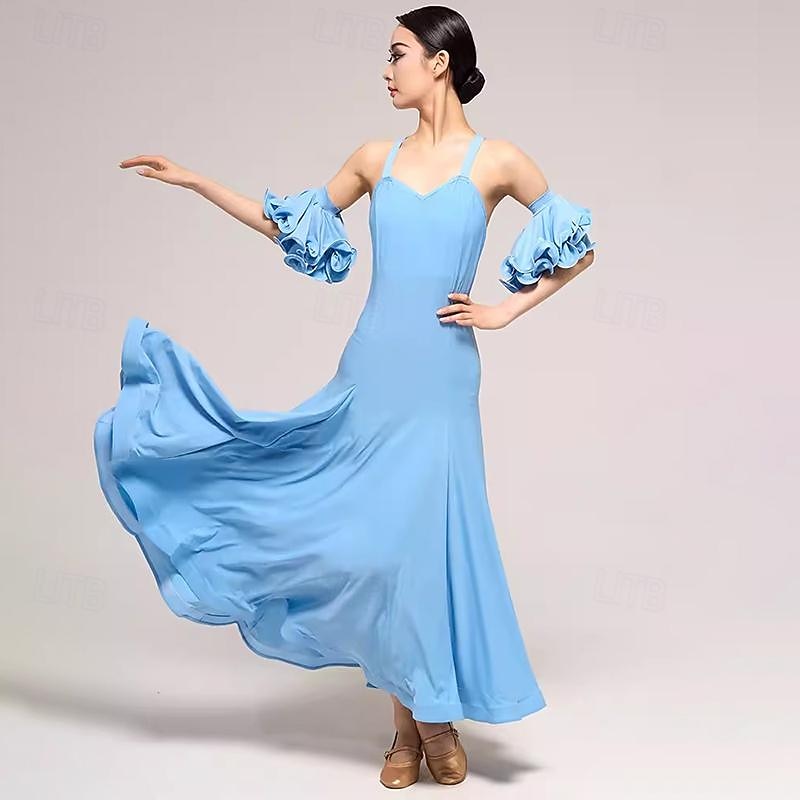 Ballroom Dance Dress Pure Color Splicing Women's Performance Party Sleeveless Crystal Cotton4