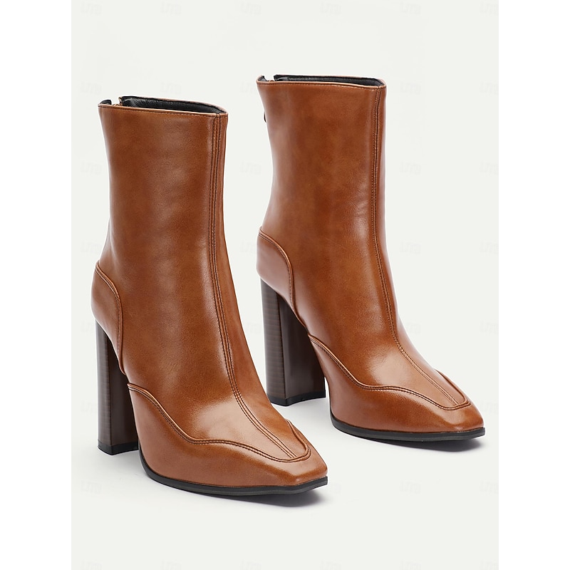 Elegant Brown Leather Ankle Boots with High Heel for Women, Perfect for Office Wear and Casual Outings4