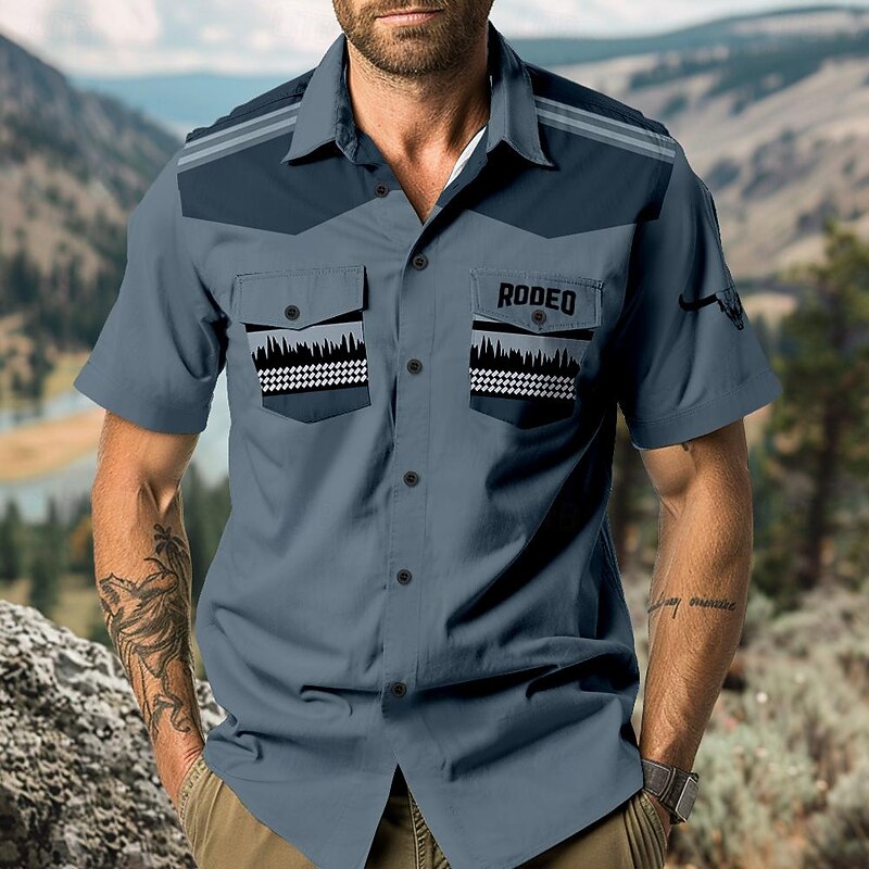 Men's Southwestern Print Shirt Western Shirt Cowboy Shirt Short Sleeve Western Style Outdoor Party Summer Spring Shirt Collar Black Blue Khaki4