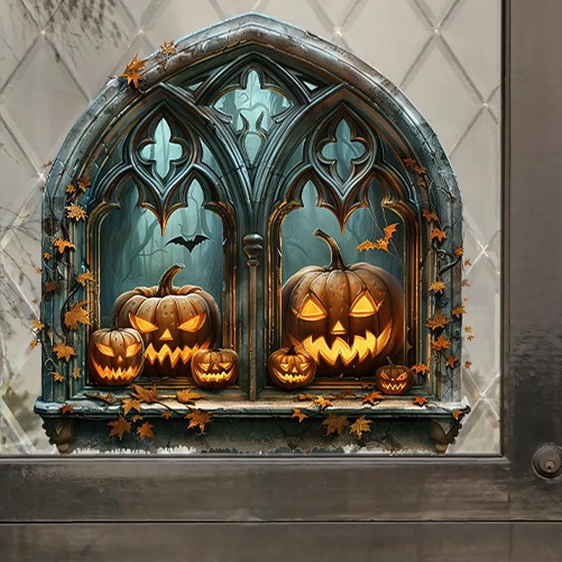 Halloween Horror Hole Pumpkin Head Wall Decals - Self-Adhesive Waterproof Stickers for Party Decoration, Doors, and Windows