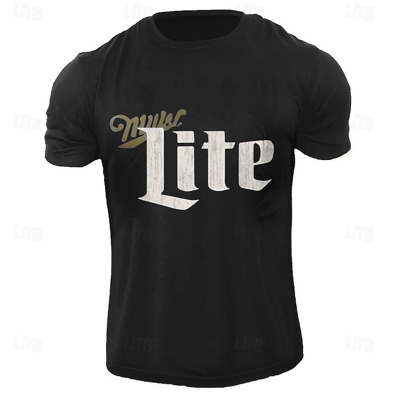 Men's Letter Printed Beer T Shirt Tee Top Cotton Short Sleeve Graphic Shirt Black Dark Grey Comfortable Tee Street Sports Outdoor Fashion Designer Clothing