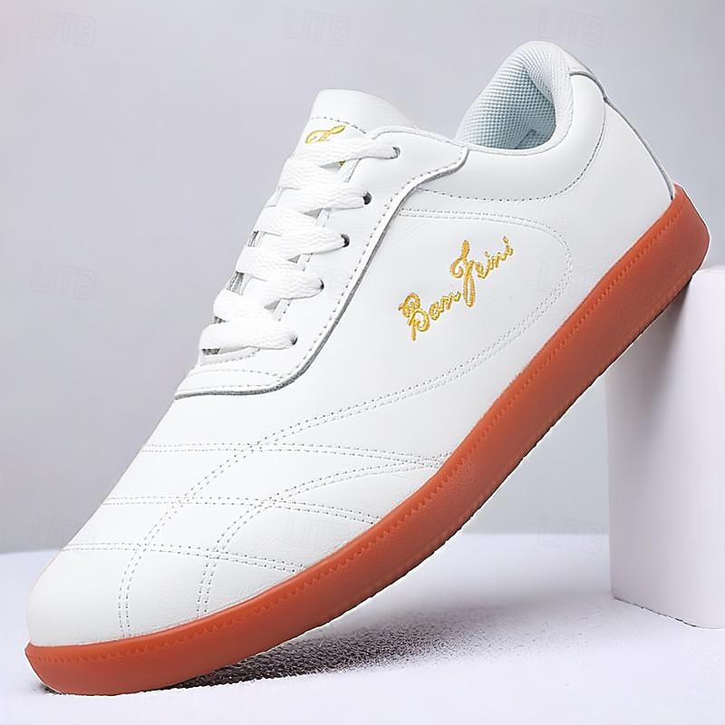 Men's White Leather Sneakers - Stylish Casual Shoes with Orange Sole for Everyday Wear