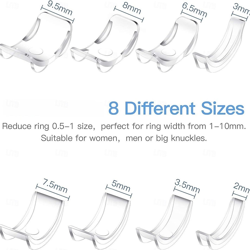 8pcs Ring Re-sizer Kit - Adjustable Ring Sizer Set with Transparent Color - Fits 1-10mm Bands - Comfortable TPU Material for Men & Women4