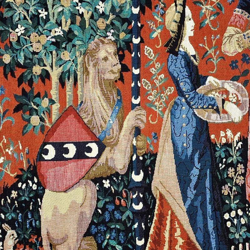 Jacquard Woven Medieval Tapestry Gobelin Aubusson The Lady and The Unicorn Loom Cotton Weave Wall Art Hanging Larger Tapestry Historic Middle Ages Tapestry Reproduction (without tassels and rod)4