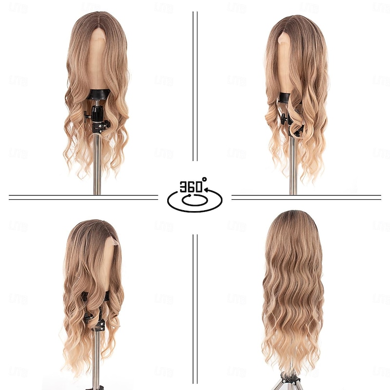 Long Wigs for Women  Middle Part Wavy Wig - Natural Looking Synthetic Heat Resistant Fiber Wig For Event Party Cosplay Daily 26IN(Ombre Blonde) Halloween Wigs4