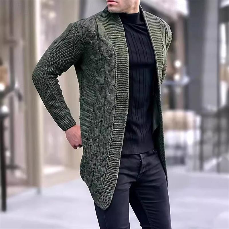 Men's Cardigan Sweater Knit Sweater Cable Knit Regular Solid Color Open Front Fashion Classic Daily Wear Date Clothing Apparel Fall & Winter Black White S M L2